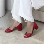Peep Toe Média Couro Fruges Vermelho
