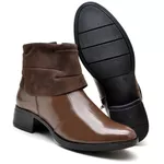Bota Feminina Cano Baixo Couro Polaina Café