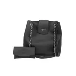 Kit Bolsa Saco Corrente Grande Preta + Bolsa Pequena Tiracolo Chloe Preta