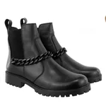 Bota coturno Feminina Corrente Couro Sola Tratorada Preto