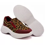 Tênis Casual Chuncky Zíper Onça Marsala Sola Tratorada KCShoes