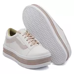 Tênis Casual Listra Sola Alta Branco com Rosê KCShoes