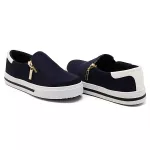 Slip On Zíper Azul Marinho Verniz Branco DKShoes