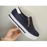 Slip On Zíper Azul Marinho Verniz Branco DKShoes