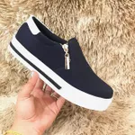 Slip On Zíper Azul Marinho Verniz Branco DKShoes