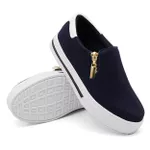 Slip On Zíper Azul Marinho Verniz Branco DKShoes