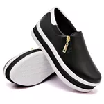Slip On Zíper Sola Alta Preto Verniz Branco DKShoes