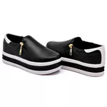 Slip On Zíper Sola Alta Preto Verniz Branco DKShoes