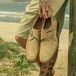 Sapato Masculino Monk Strap Bege Wedge