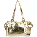 Bolsa Feminina Couro Legitimo Bowling Média Dourada