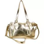 Bolsa Feminina Couro Legitimo Bowling Média Dourada