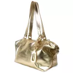 Bolsa Feminina Couro Legitimo Bowling Média Dourada