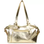 Bolsa Feminina Couro Legitimo Bowling Média Dourada