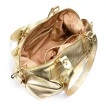 Bolsa Feminina Couro Legitimo Bowling Média Dourada