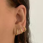 Trio Argolas Click Cravejada Banhado a Ouro 18k