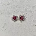 Brinco Coração Rosa Cereja Prata 925