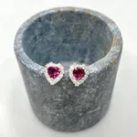 Brinco Coração Rosa Cereja Prata 925