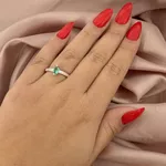 Anel Navete Zirconia Verde Claro e Zirconia no Aro Prata 925