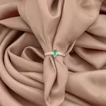 Anel Navete Zirconia Verde Claro e Zirconia no Aro Prata 925