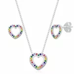 Conjunto Coração Zircônia Colorida Prata 925 