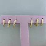 Trio Argolas Click Cravejada Banhado a Ouro 18k