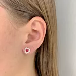 Brinco Coração Rosa Cereja Prata 925