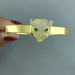 Bracelete Tigre Cravejado com Zirconia Banhado a Ouro 18k