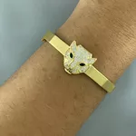 Bracelete Tigre Cravejado com Zirconia Banhado a Ouro 18k