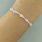 Pulseira com 5 Flores Zirconia Colorida 1,6gr Prata 925