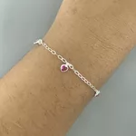 Pulseira Pingentes Coração Rosa Escuro 1,4gr Prata 925