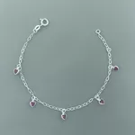 Pulseira Pingentes Coração Rosa Escuro 1,4gr Prata 925