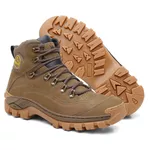 Bota Coturno Cano Médio Couro Legítimo Chicago Castor Masculina Adventure Trilha Com C.A