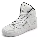 Tênis Bota Sneaker Cano Alto Top Fitness Em Couro Branco
