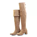 Bota Over The Knee Lirom Cano Longo Camurça Bege
