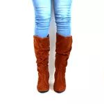 Botas Femininas Cano Enrugado Lirom Cano Alto Camurçada Caramelo