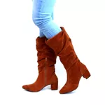 Botas Femininas Cano Enrugado Lirom Cano Alto Camurçada Caramelo