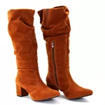 Botas Femininas Cano Enrugado Lirom Cano Alto Camurçada Caramelo