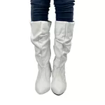 Botas Femininas Slouth Lirom Cano Enrugado Cano Alto Em Couro Legitimo Branco