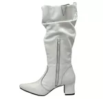 Botas Femininas Slouth Lirom Cano Enrugado Cano Alto Em Couro Legitimo Branco