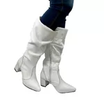 Botas Femininas Slouth Lirom Cano Enrugado Cano Alto Em Couro Legitimo Branco