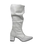 Botas Femininas Slouth Lirom Cano Enrugado Cano Alto Em Couro Legitimo Branco