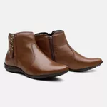 Bota Feminina Flat Carola Em Couro Caramelo 