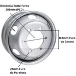 Roda Disco Aço 6 Furos Aro 17,5 p/ Pneu 215/75R S/ Câmara Roadline