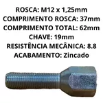 Jogo 4 Parafuso Longo Roda Fiat Uno Palio Strada Siena Fiorino Marea weekend 62mm Comprido