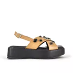 Sandália Papete Flatform Couro Caramelo 