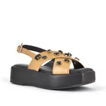 Sandália Papete Flatform Couro Caramelo 
