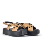 Sandália Papete Flatform Couro Caramelo 