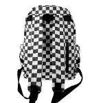 Mochila Média Quadriculada Estilo Escolar Juvenil Moderno Bolso Antifurto Quadriculada Branco e Preto