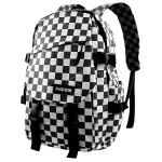 Mochila Média Quadriculada Estilo Escolar Juvenil Moderno Bolso Antifurto Quadriculada Branco e Preto