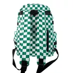 Mochila Média Quadriculada Estilo Escolar Juvenil Moderno Bolso Antifurto Verde e Branca